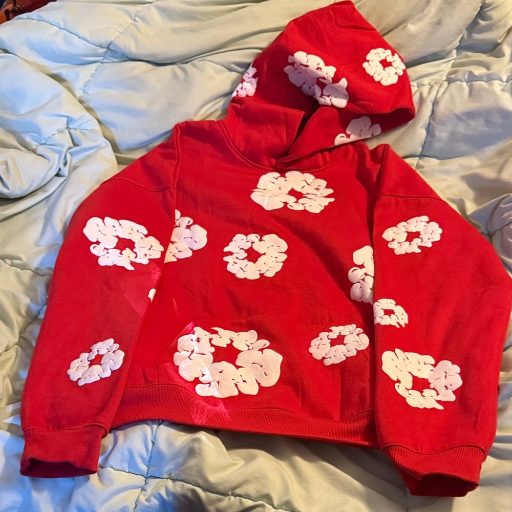 Red denim tears hoodie with pants size large men’s.